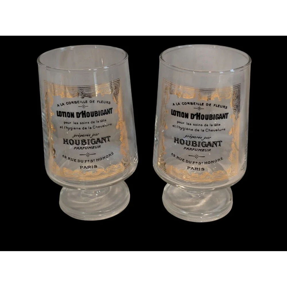 6 Vintage French Pommade Houbigant Parfumerie Paris Advertising Cocktail Glasses